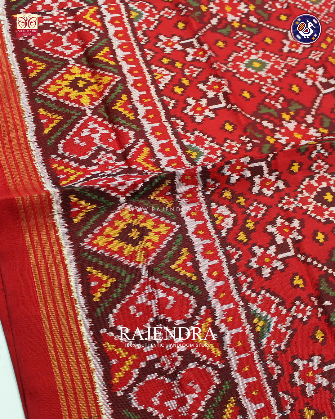 Traditional Navratna Design Red Ikat Rajkot Patola Dupatta