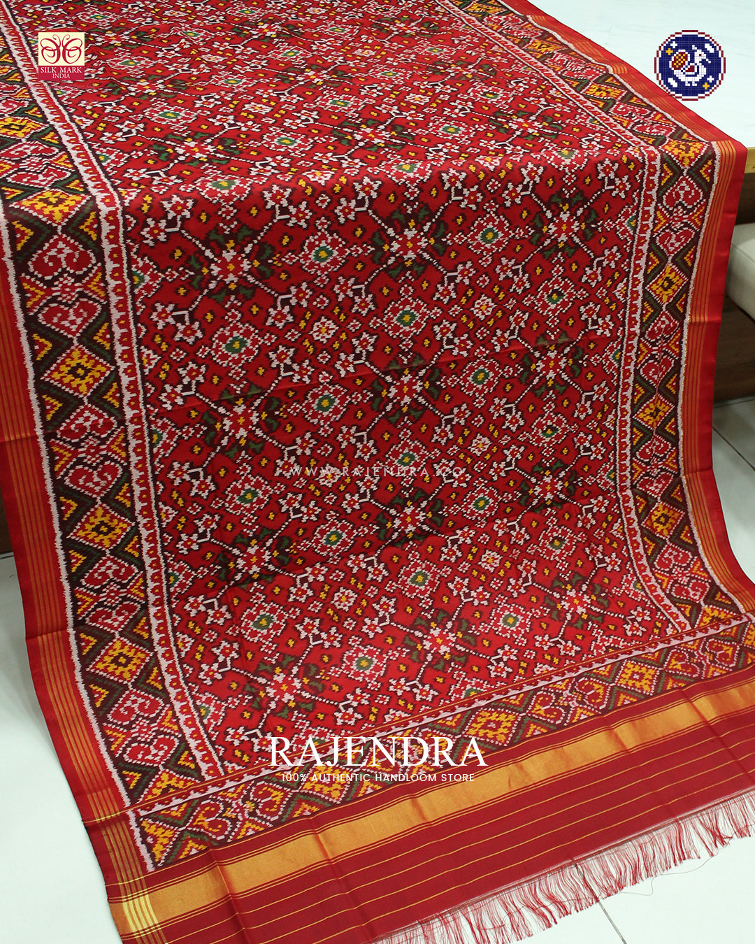 Traditional Navratna Design Red Ikat Rajkot Patola Dupatta