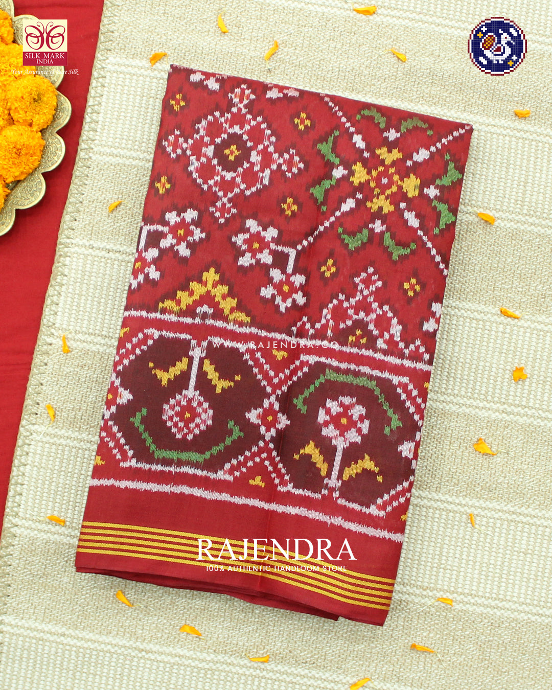 Traditional Navratna Design Red Ikat Rajkot Patola Saree