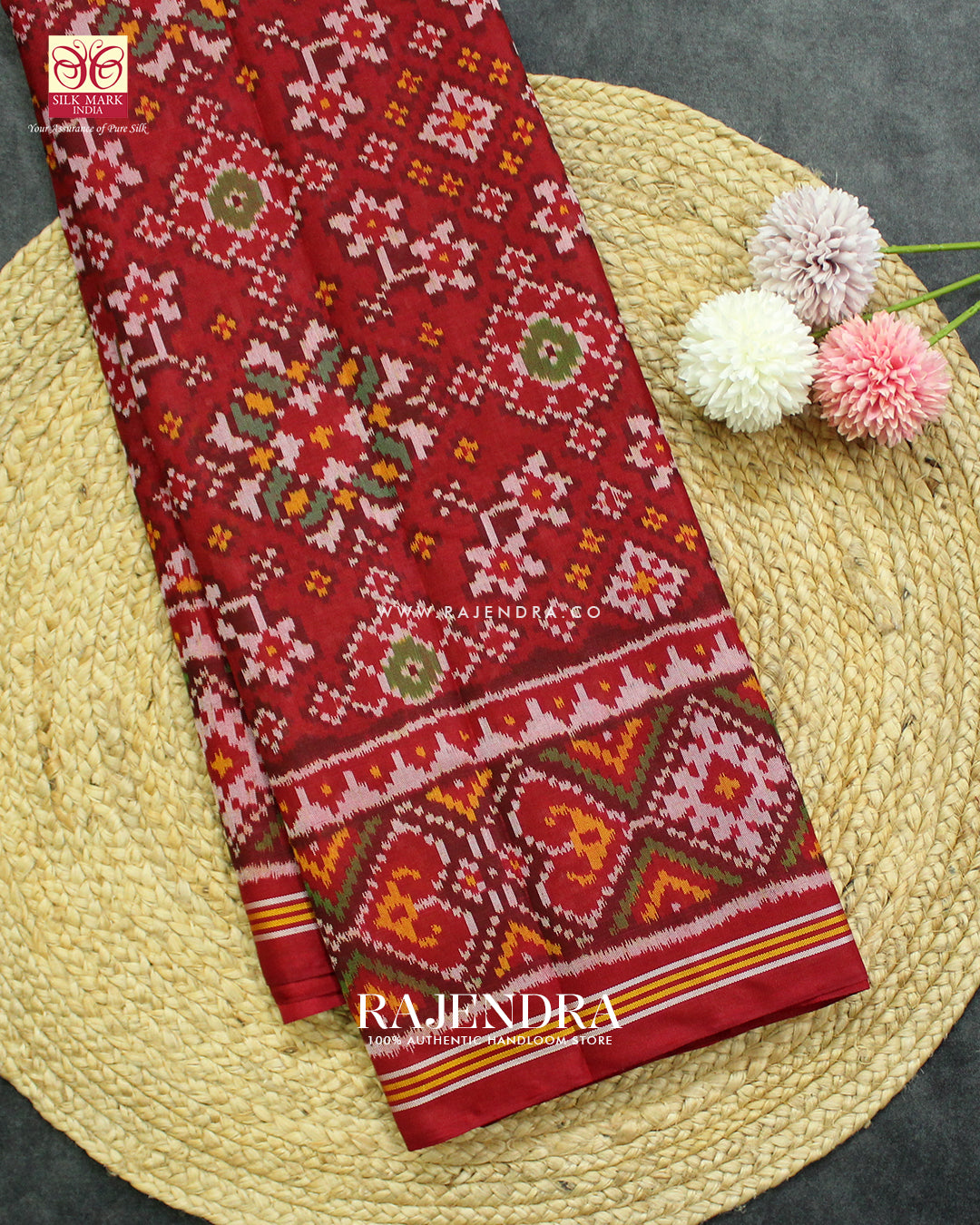 Traditional Navratna Design Semi Double Ikat Rajkot Patola Saree