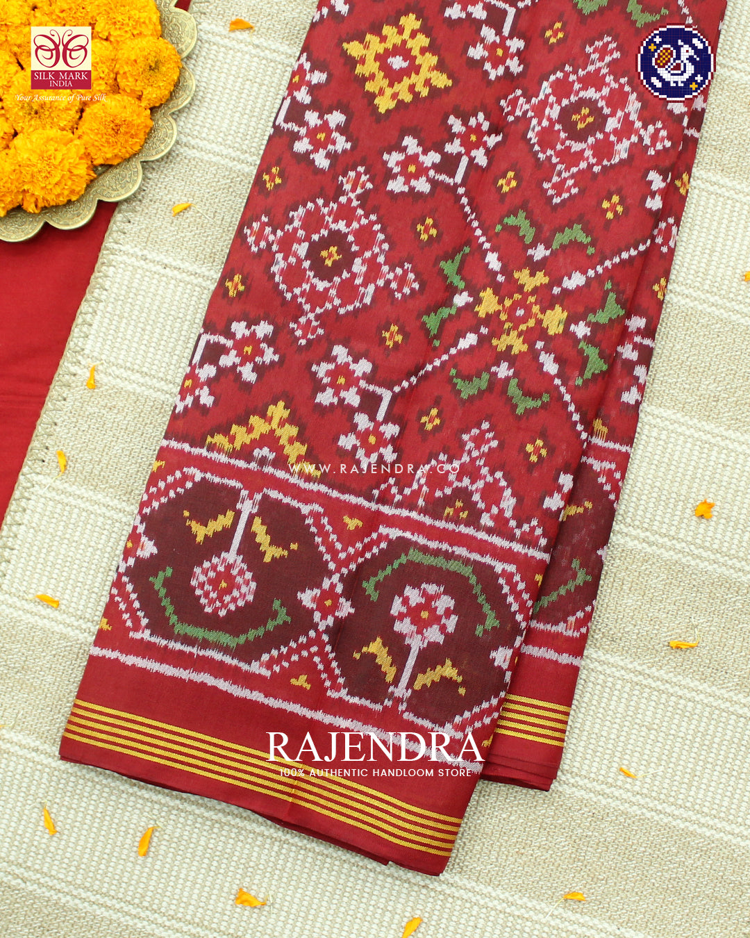 Traditional Navratna Design Red Ikat Rajkot Patola Saree