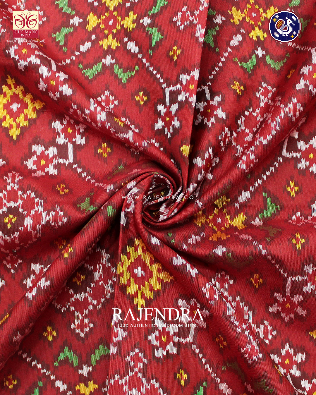 Traditional Navratna Design Red Ikat Rajkot Patola Saree