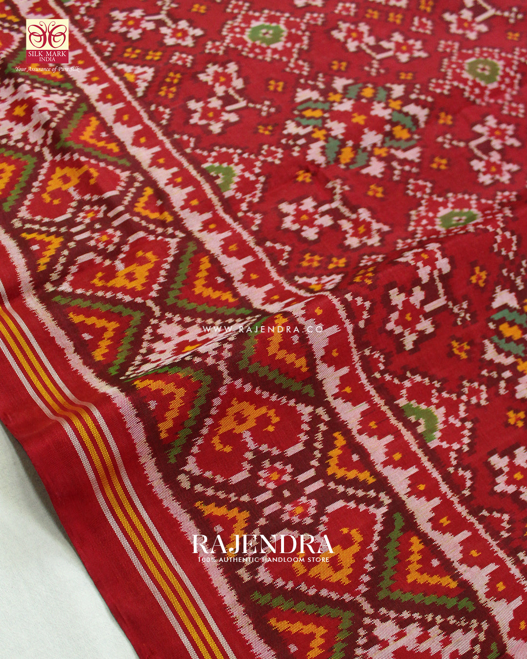 Traditional Navratna Design Semi Double Ikat Rajkot Patola Saree