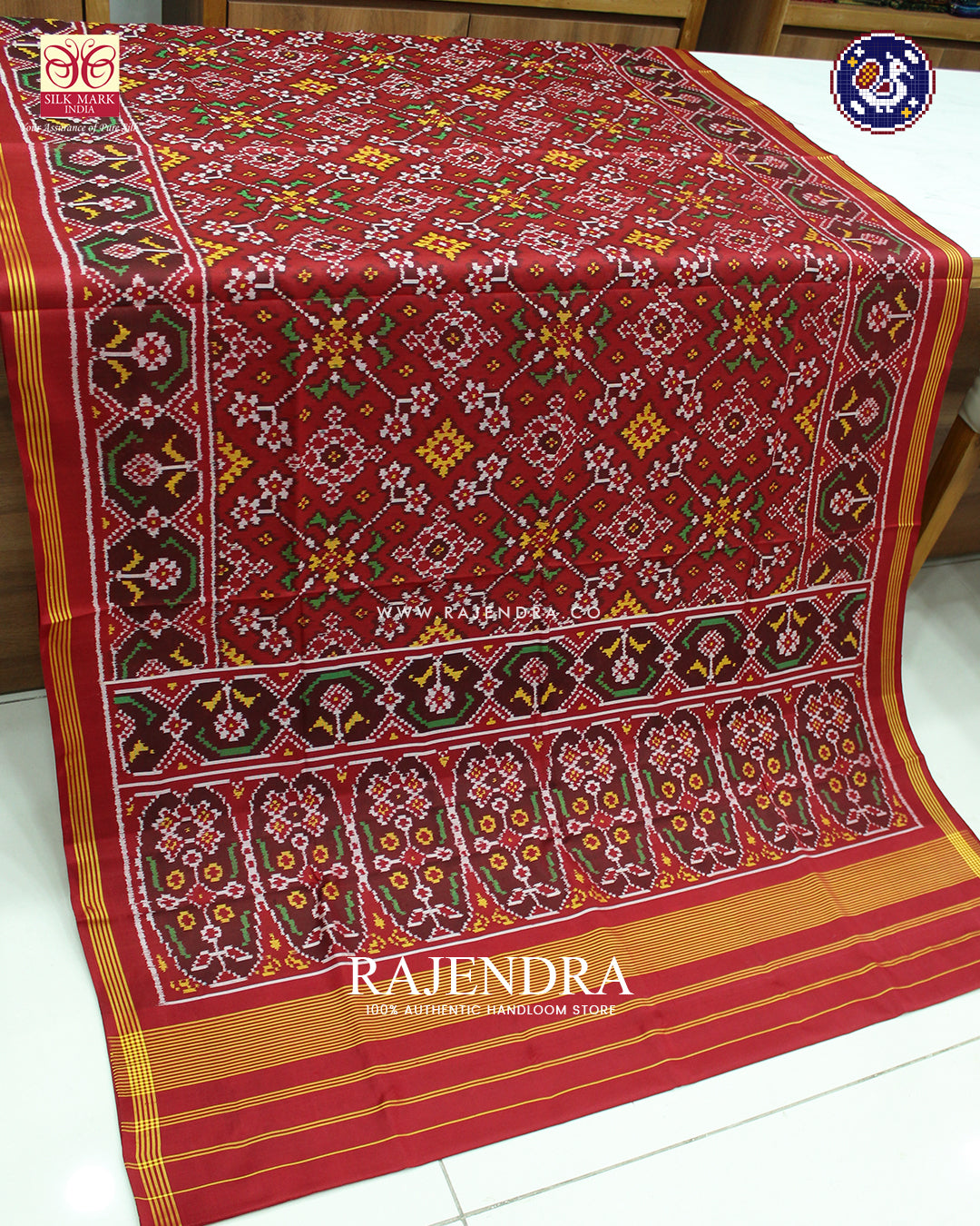 Traditional Navratna Design Red Ikat Rajkot Patola Saree