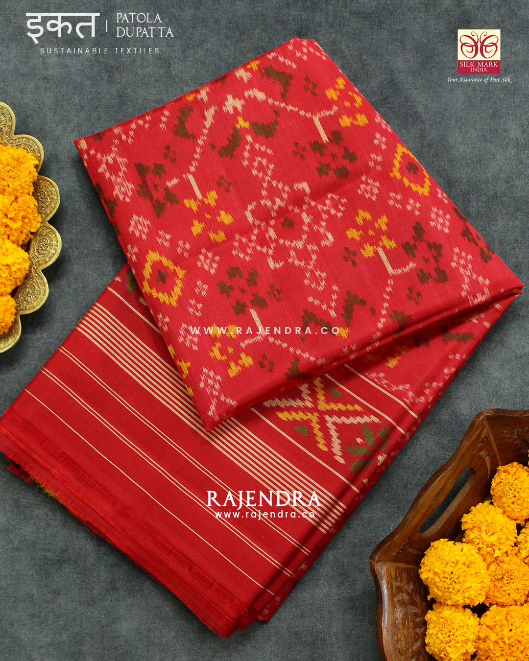 Traditional Navratna Design Single Ikat Rajkot Patola Dupatta