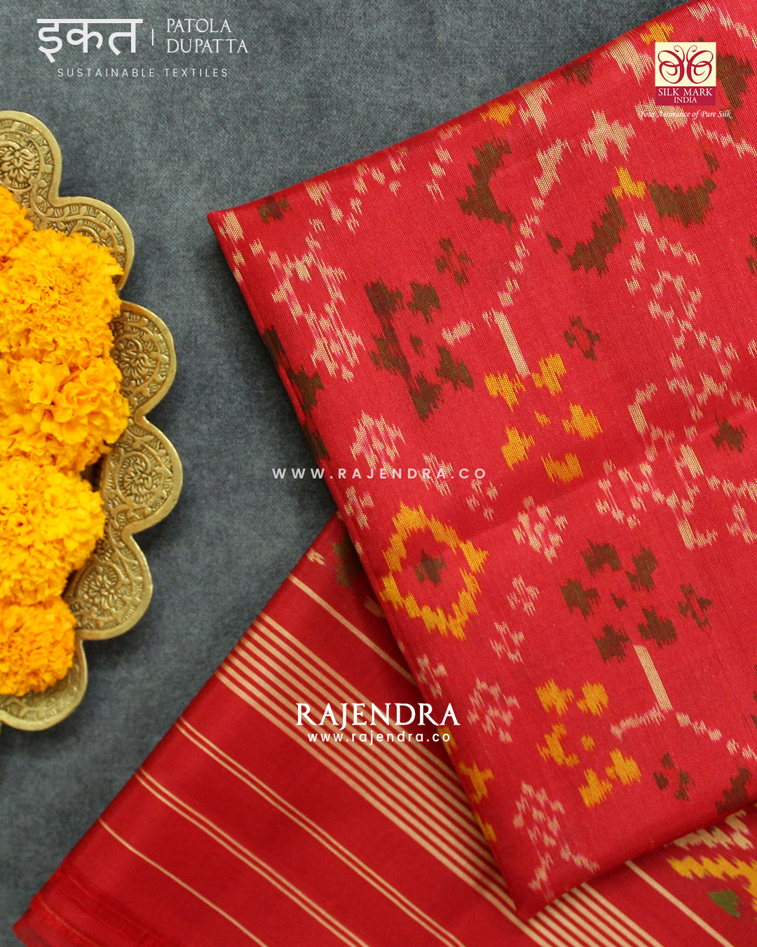 Traditional Navratna Design Single Ikat Rajkot Patola Dupatta