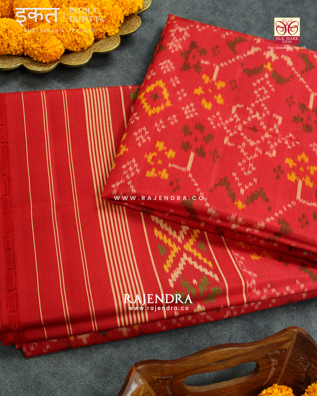 Traditional Navratna Design Single Ikat Rajkot Patola Dupatta