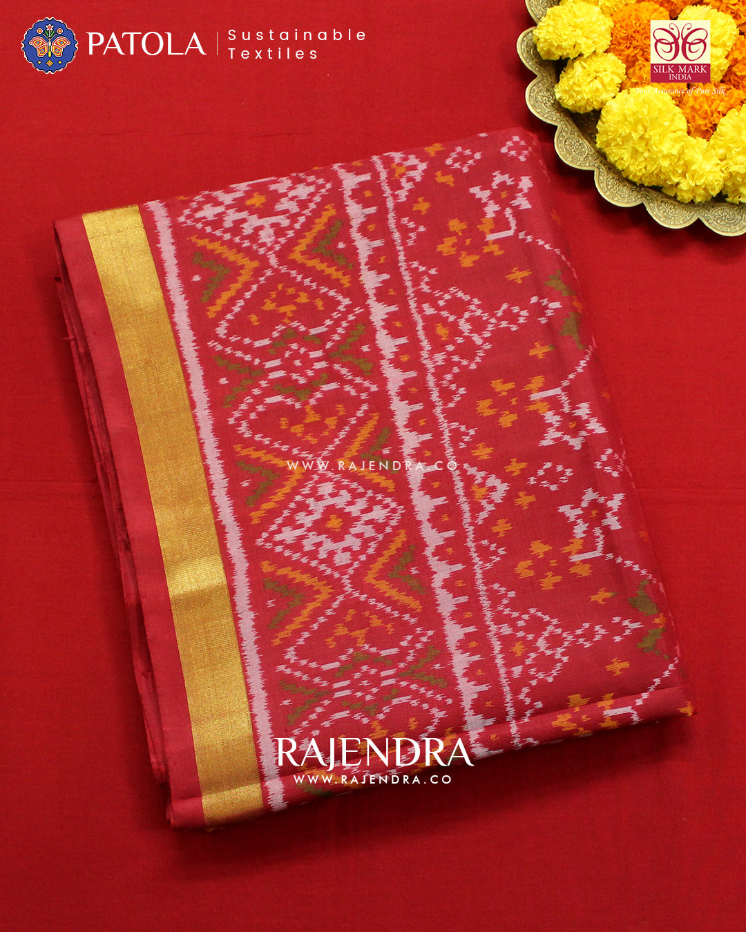 Traditional Navranta Design Red Single Ikat Rajkot Patola Saree