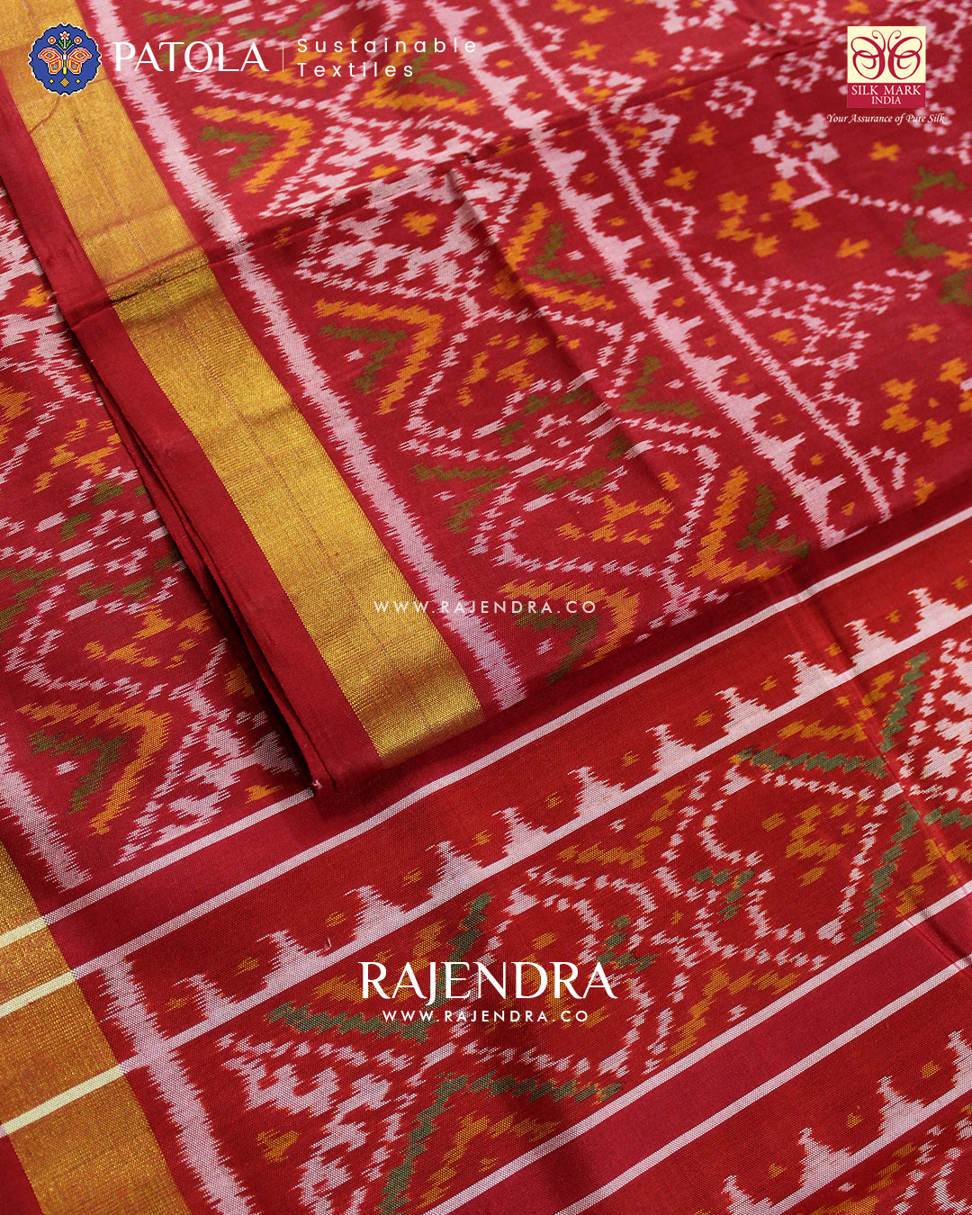Traditional Navranta Design Red Single Ikat Rajkot Patola Saree
