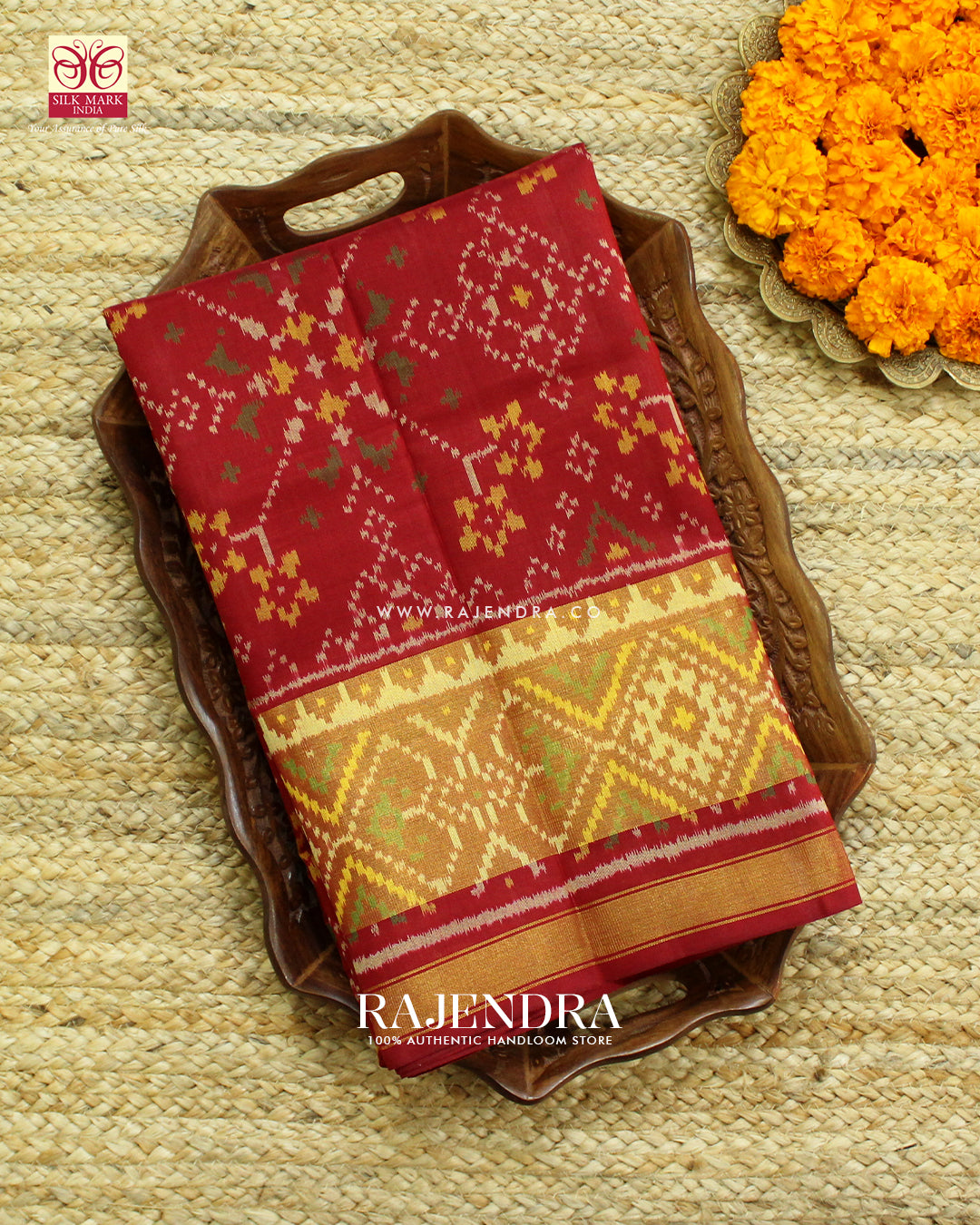 Traditional Navratna Design Red Single Ikat Rajkot Patola Saree