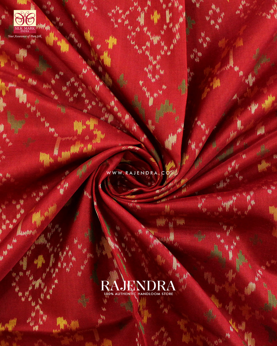 Traditional Navratna Design Red Single Ikat Rajkot Patola Saree