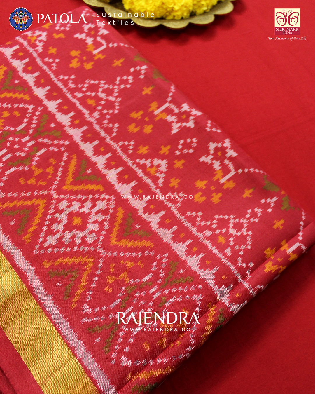 Traditional Navranta Design Red Single Ikat Rajkot Patola Saree