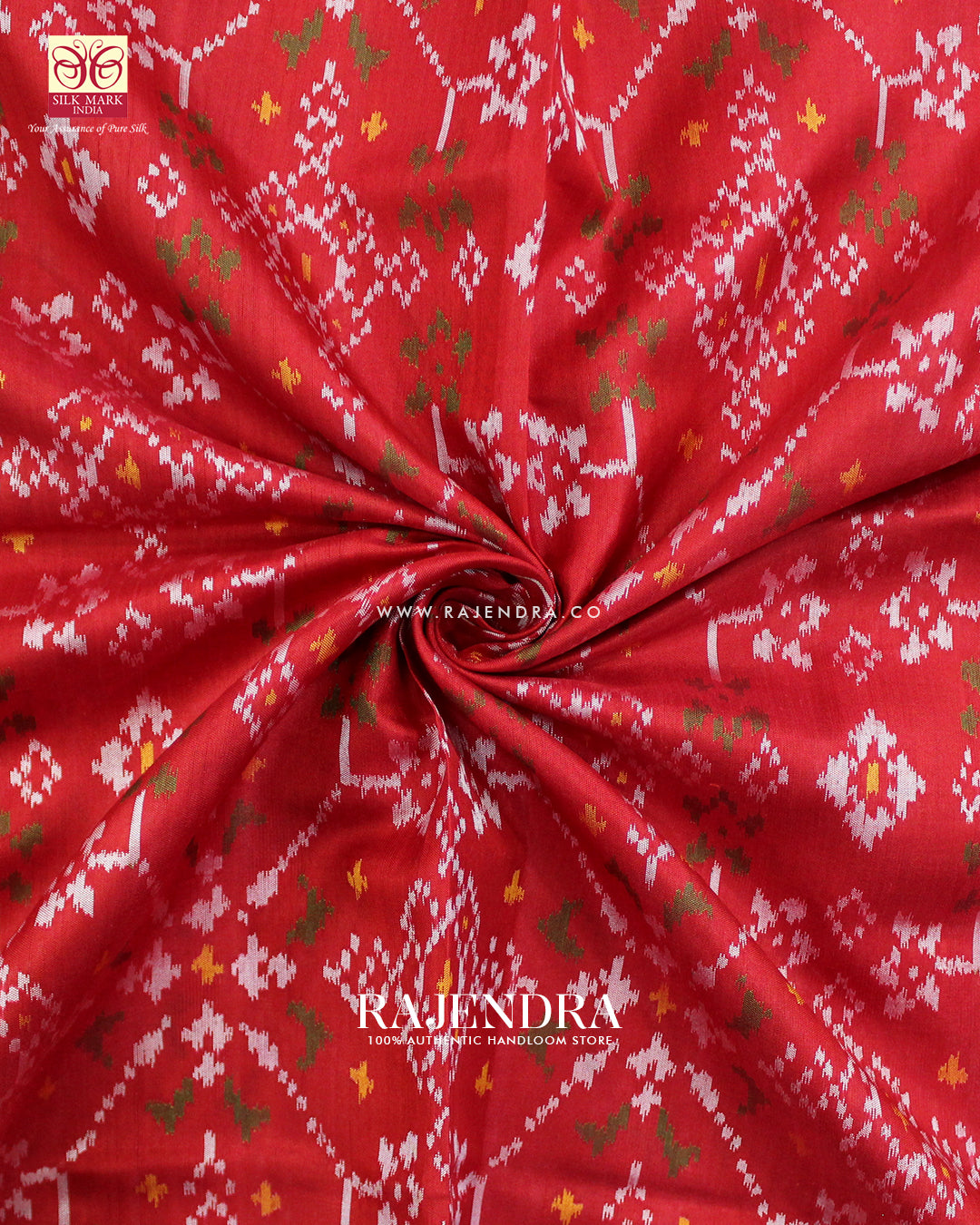 Traditional Navratna Design Red Single Ikat Rajkot Patola Saree