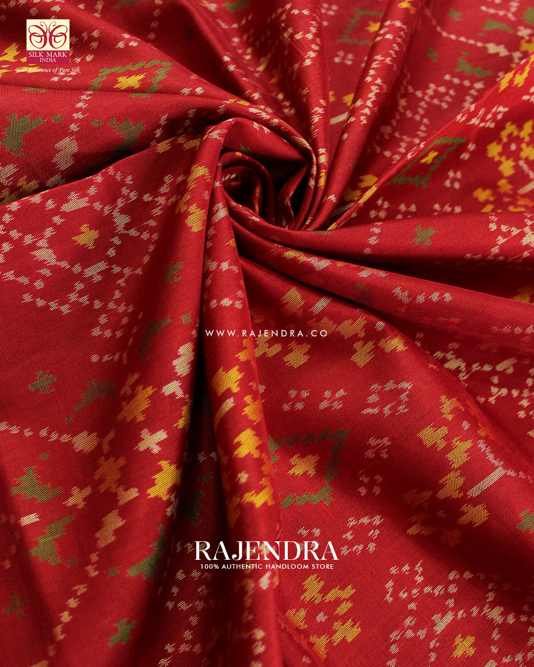 Traditional Navratna Design Red Single Ikat Rajkot Patola Saree