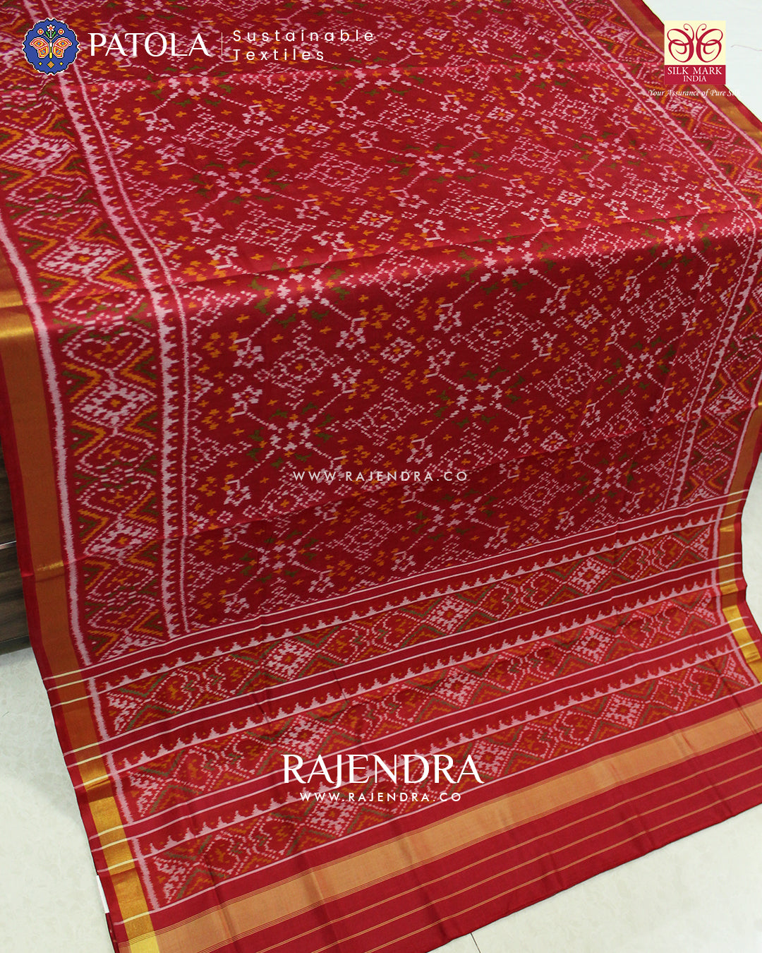 Traditional Navranta Design Red Single Ikat Rajkot Patola Saree