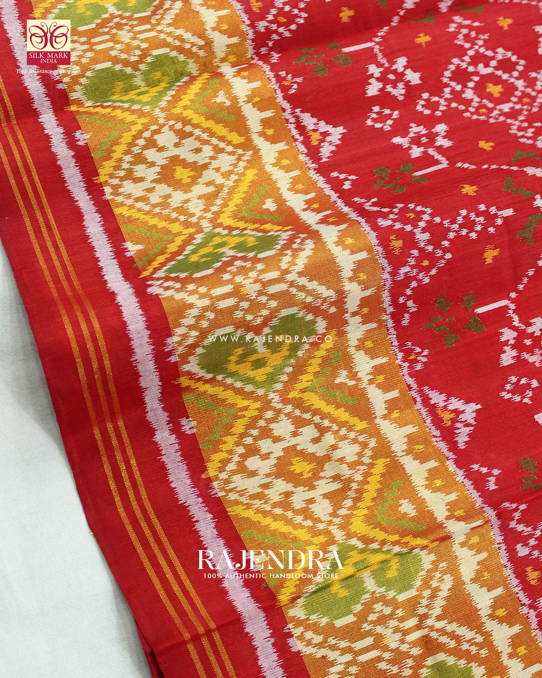 Traditional Navratna Design Red Single Ikat Rajkot Patola Saree