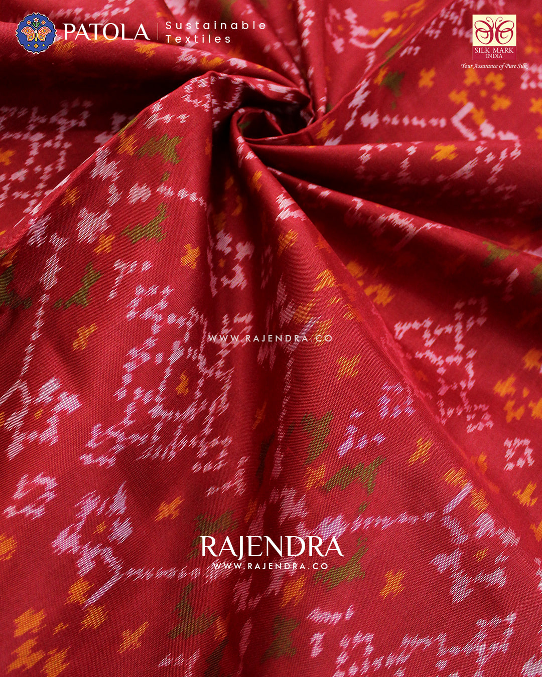 Traditional Navranta Design Red Single Ikat Rajkot Patola Saree