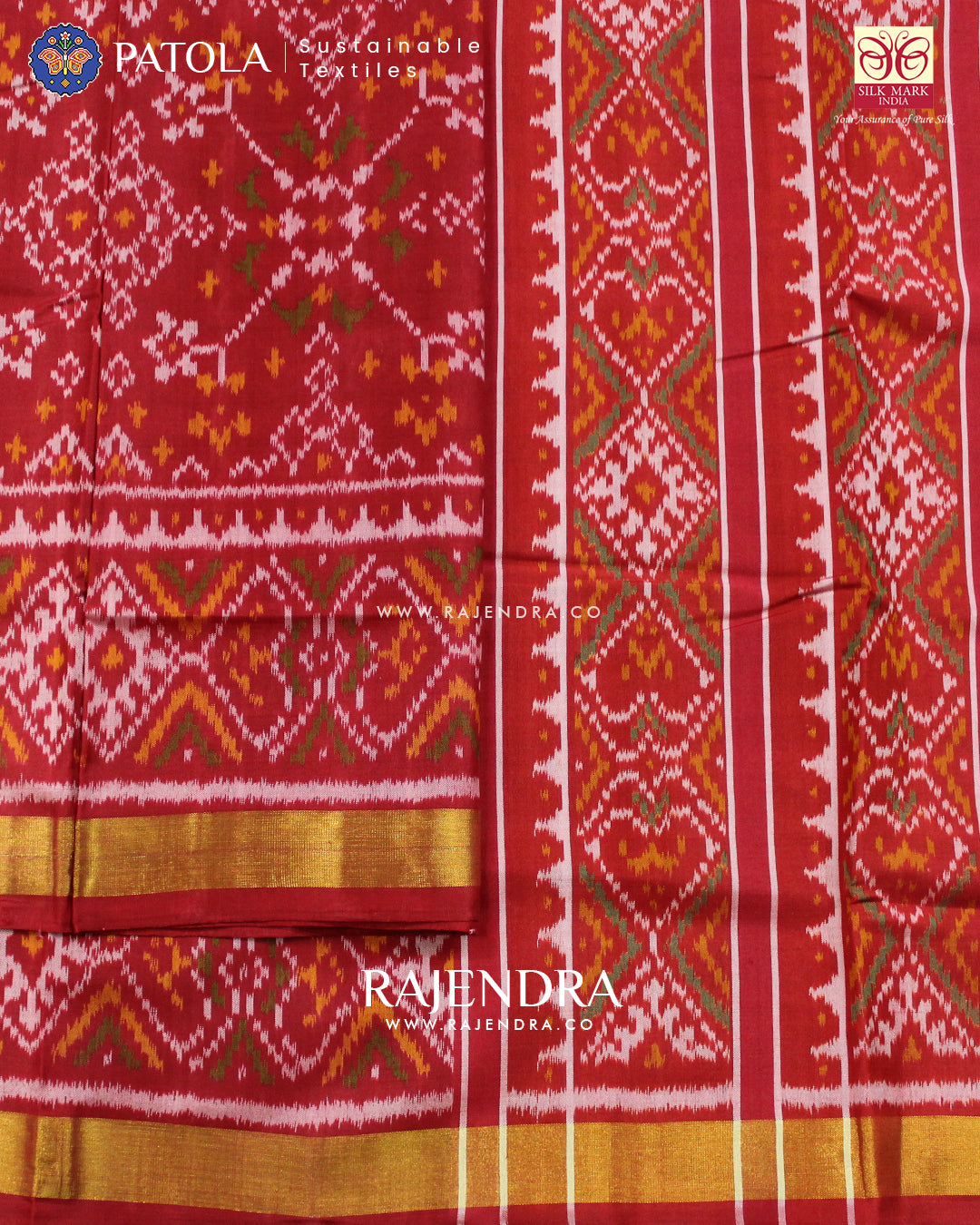 Traditional Navranta Design Red Single Ikat Rajkot Patola Saree