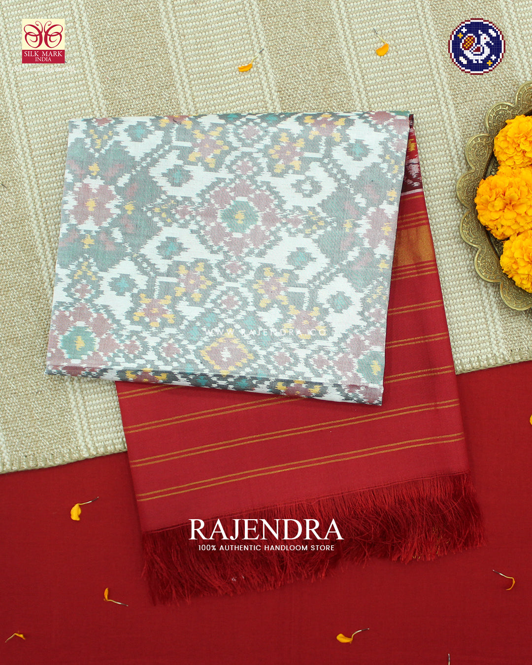 Traditional Navratna Design Red and White Ikat Rajkot Patola Dupatta