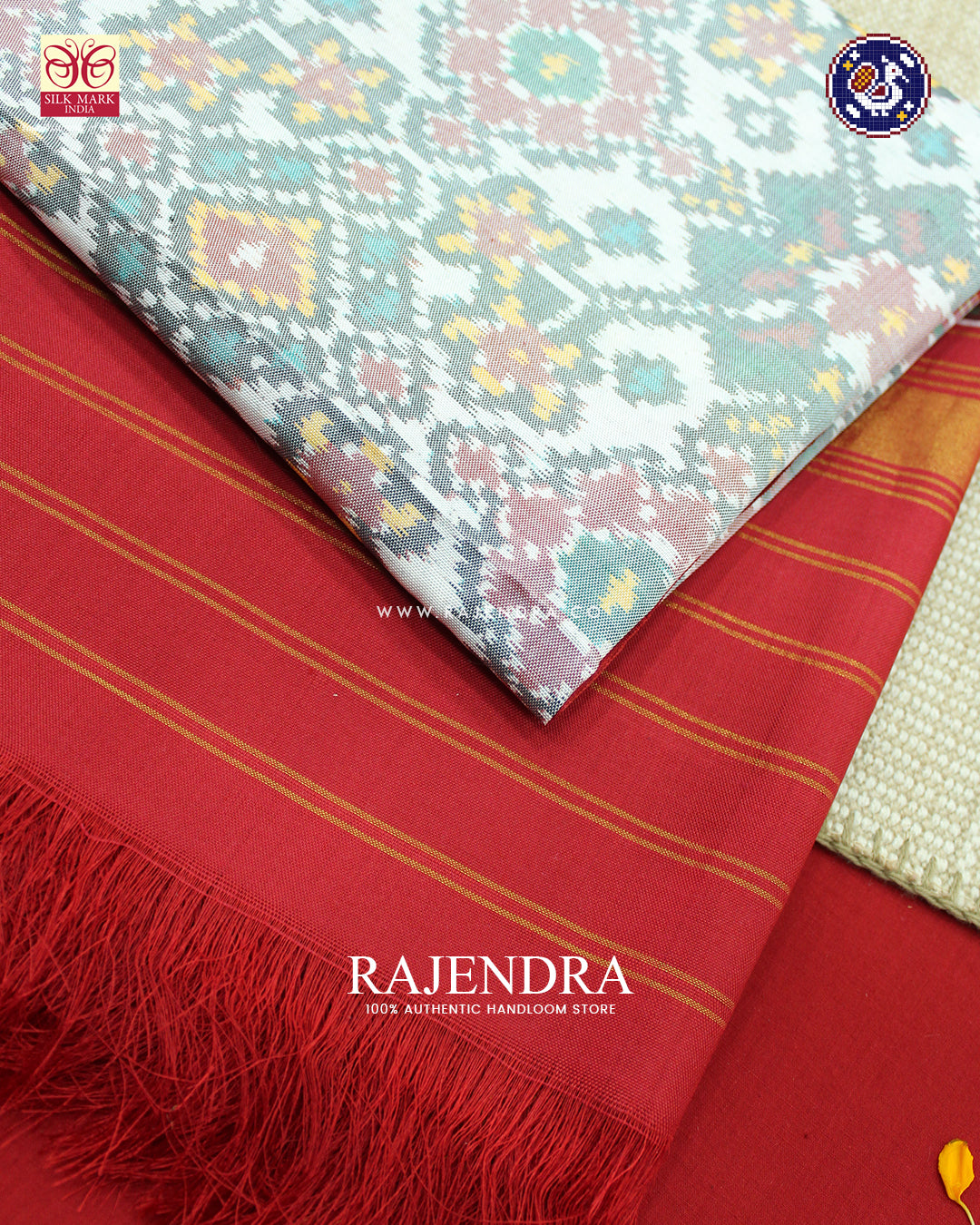 Traditional Navratna Design Red and White Ikat Rajkot Patola Dupatta