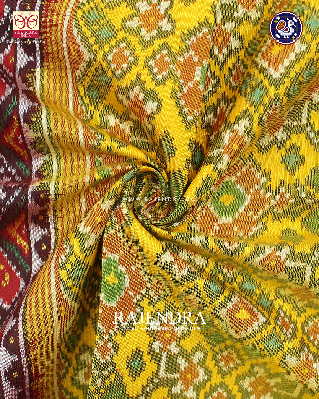 Ganga Jamna Navratna Design Red and Yellow Ikat Rajkot Patola Dupatta