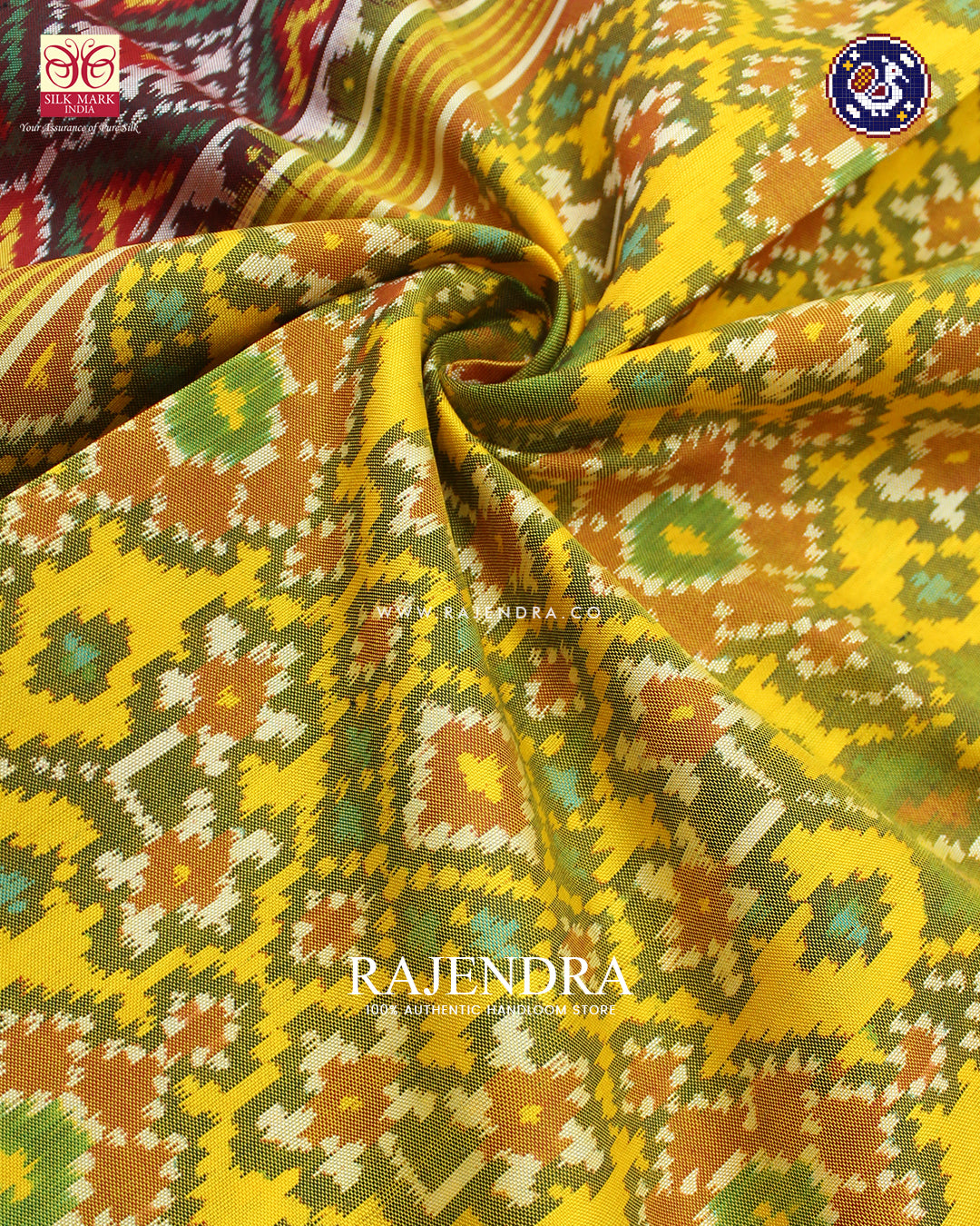 Ganga Jamna Navratna Design Red and Yellow Ikat Rajkot Patola Dupatta