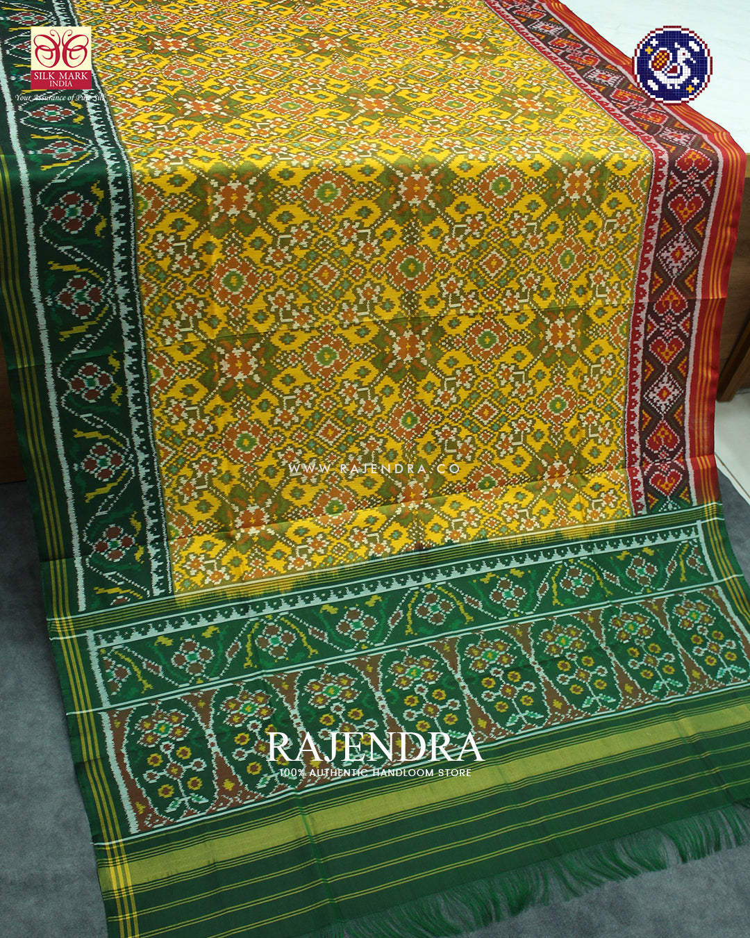 Ganga Jamna Navratna Design Red and Yellow Ikat Rajkot Patola Dupatta