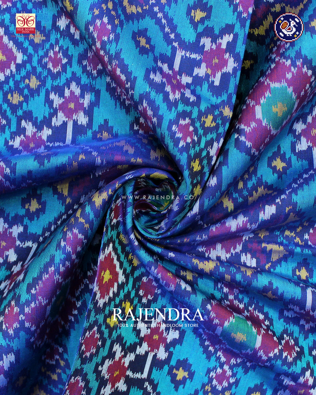 Traditional Navratna Design Red and Blue Ikat Rajkot Patola Dupatta