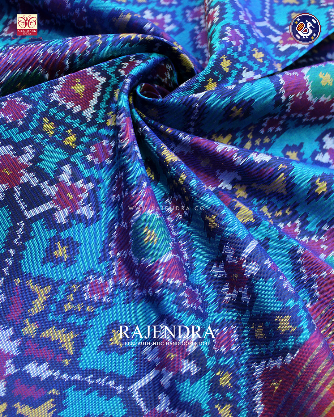 Traditional Navratna Design Red and Blue Ikat Rajkot Patola Dupatta