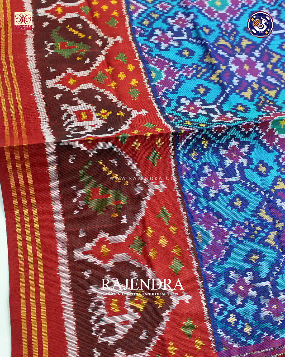 Traditional Navratna Design Red and Blue Ikat Rajkot Patola Dupatta