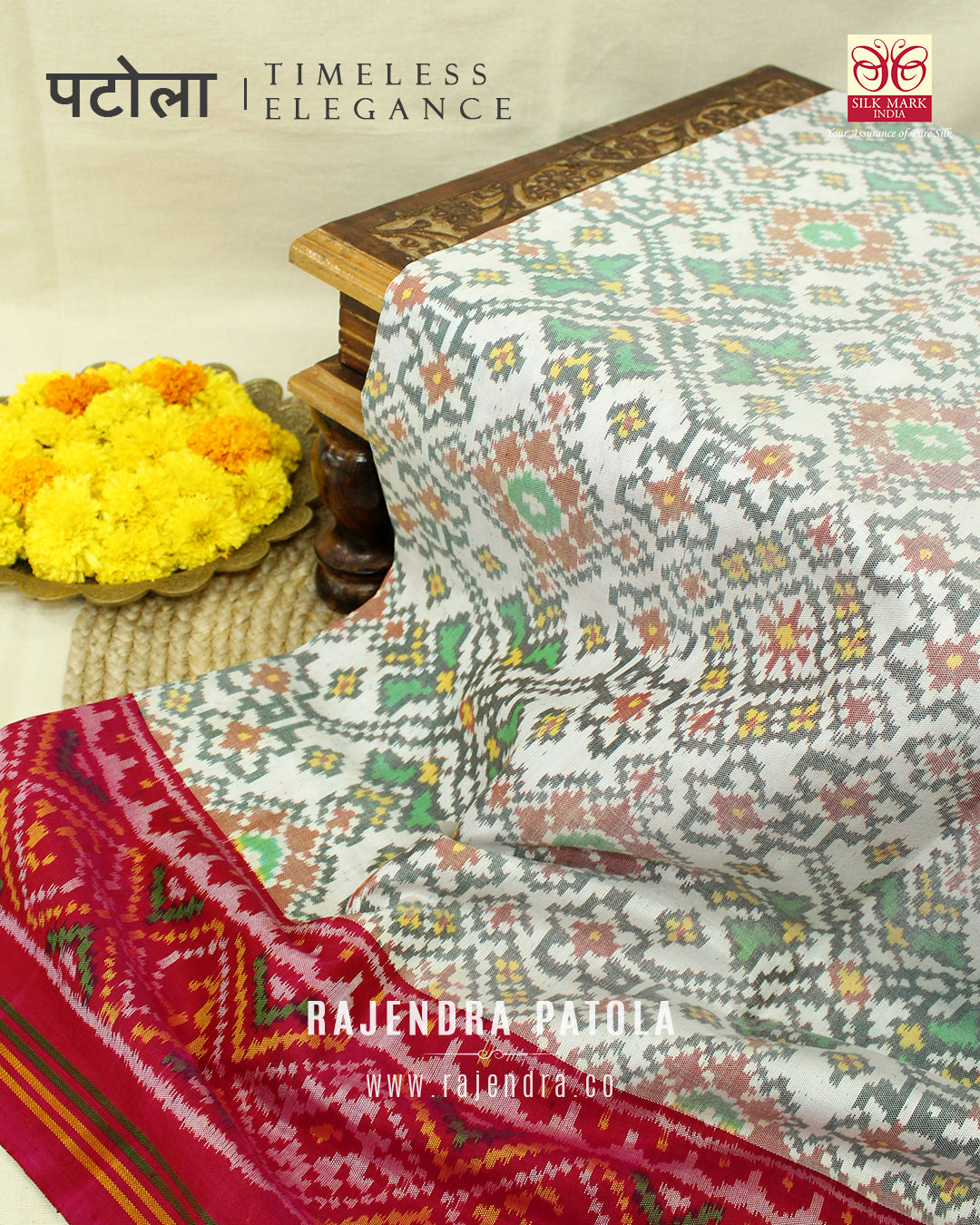 Traditional Navratna Bhat Semi Double Weave Rajkot Patola Saree