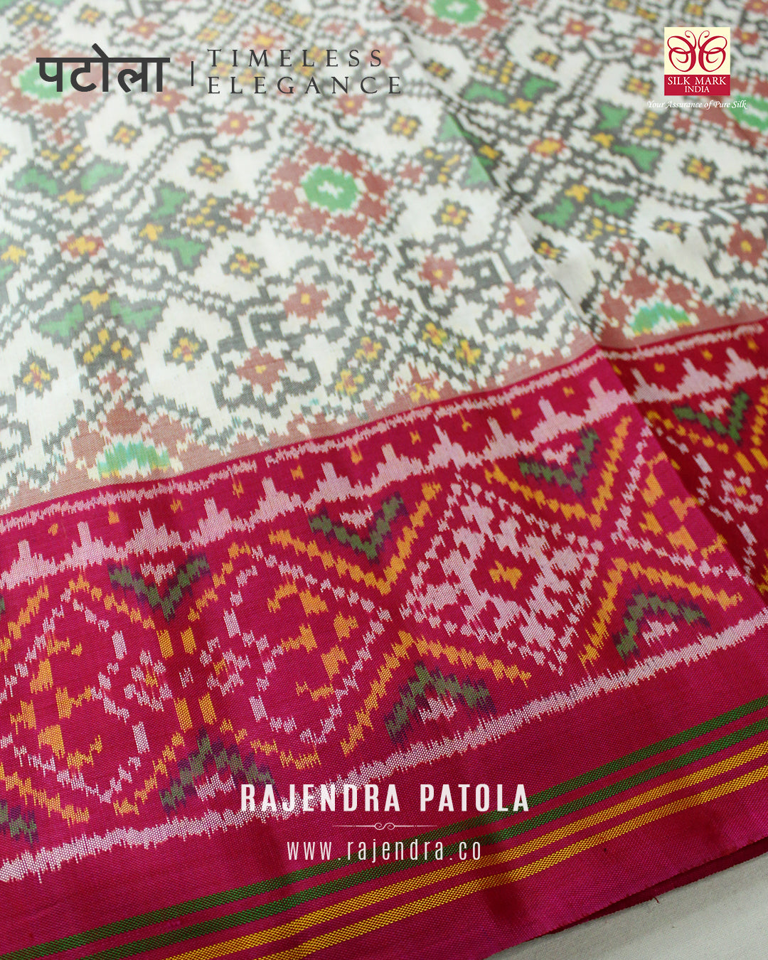 Traditional Navratna Bhat Semi Double Weave Rajkot Patola Saree