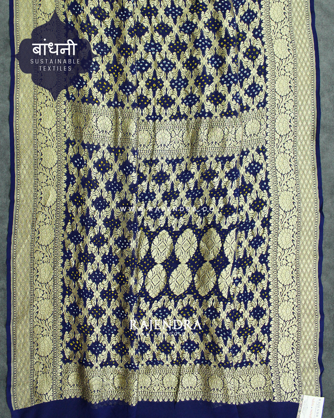 Traditional Khadi Georgette Navy Blue Banarasi Bandhani Saree