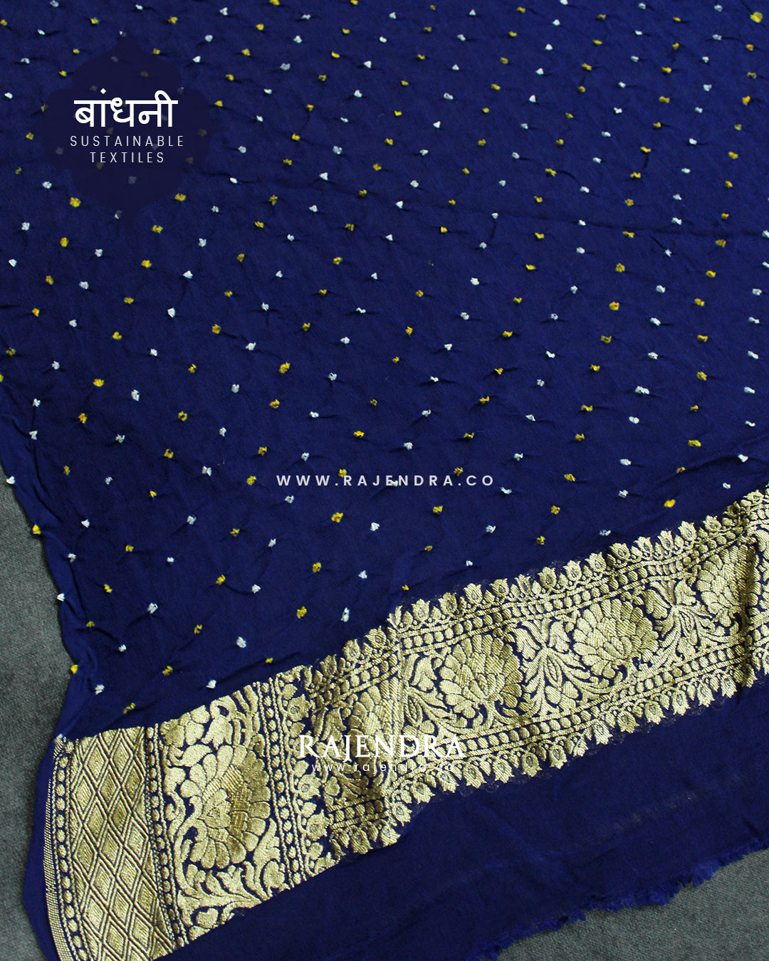 Traditional Khadi Georgette Navy Blue Banarasi Bandhani Saree