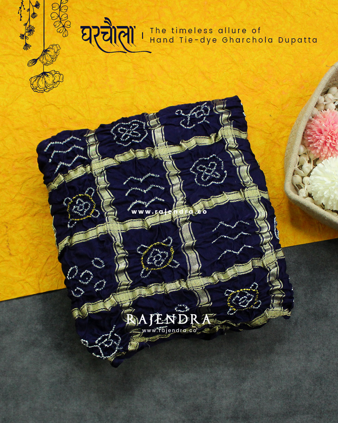 Traditional Hand Tie-dye Pure Gaji Silk Gharchola Bandhani Dupatta