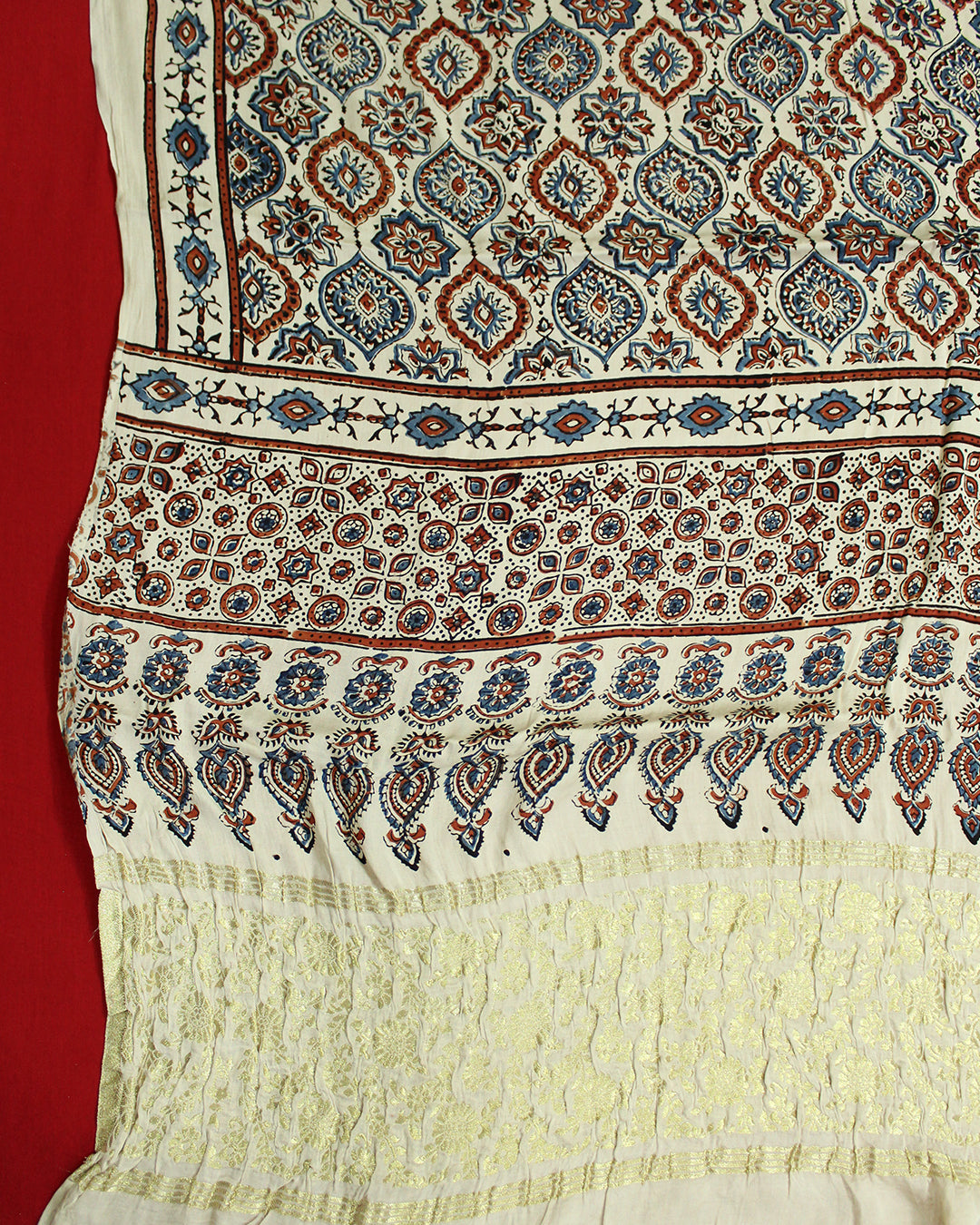 Traditional Off-white Ajrakh Natural Dyed Modal Silk Dupatta