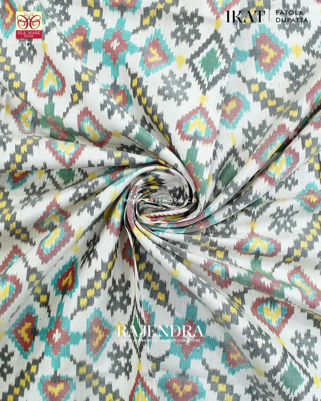Traditional Manekchowk Red White Ikat Rajkot Patola Dupatta