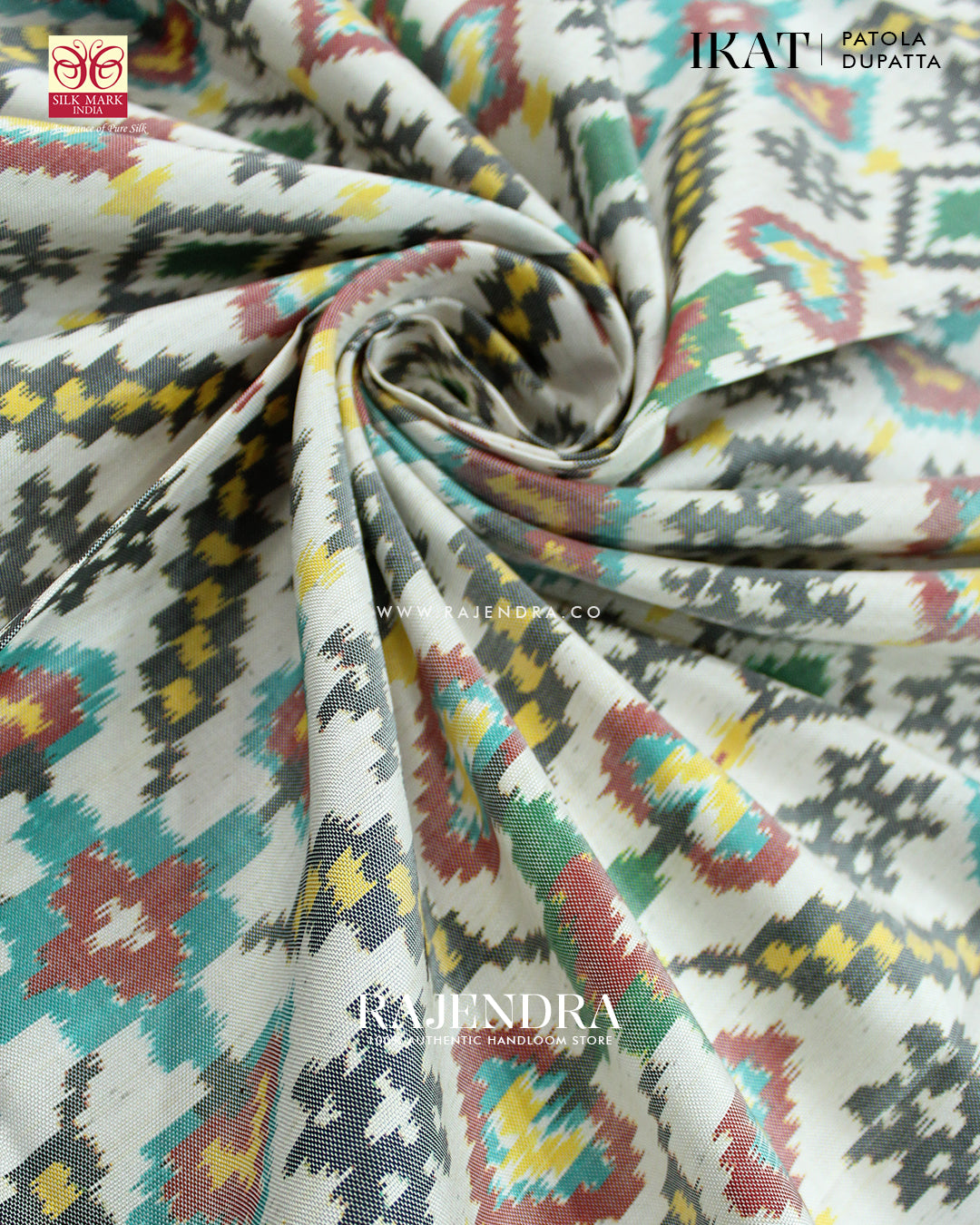 Traditional Manekchowk Red White Ikat Rajkot Patola Dupatta