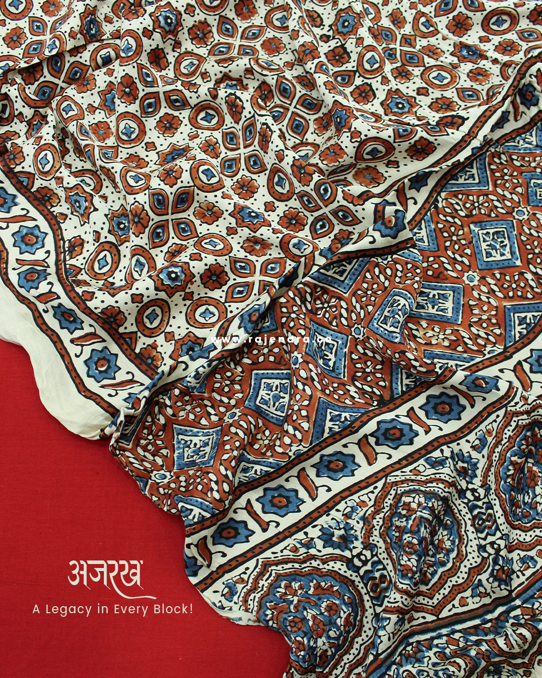 Traditional Ajrakh Off-White Natural Dyed Modal Silk Dupatta