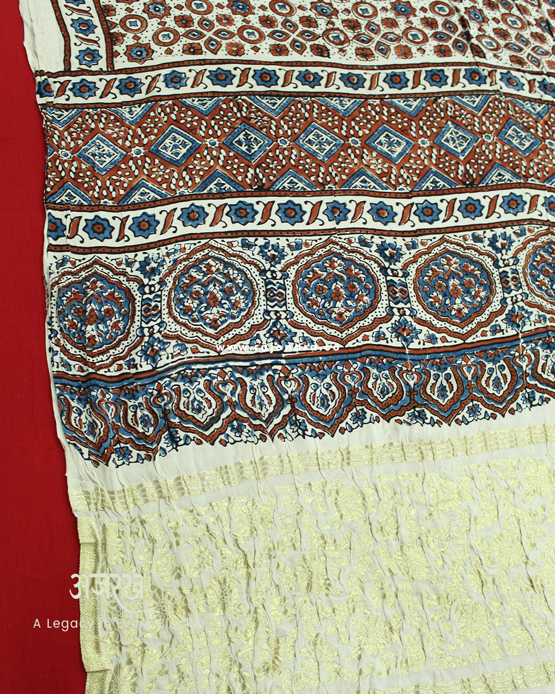 Traditional Ajrakh Off-White Natural Dyed Modal Silk Dupatta