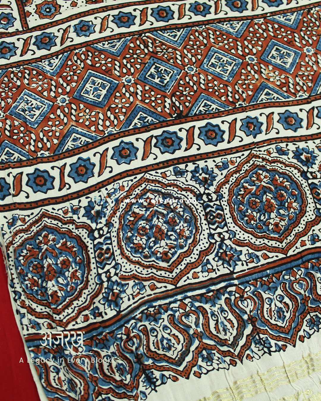 Traditional Ajrakh Off-White Natural Dyed Modal Silk Dupatta