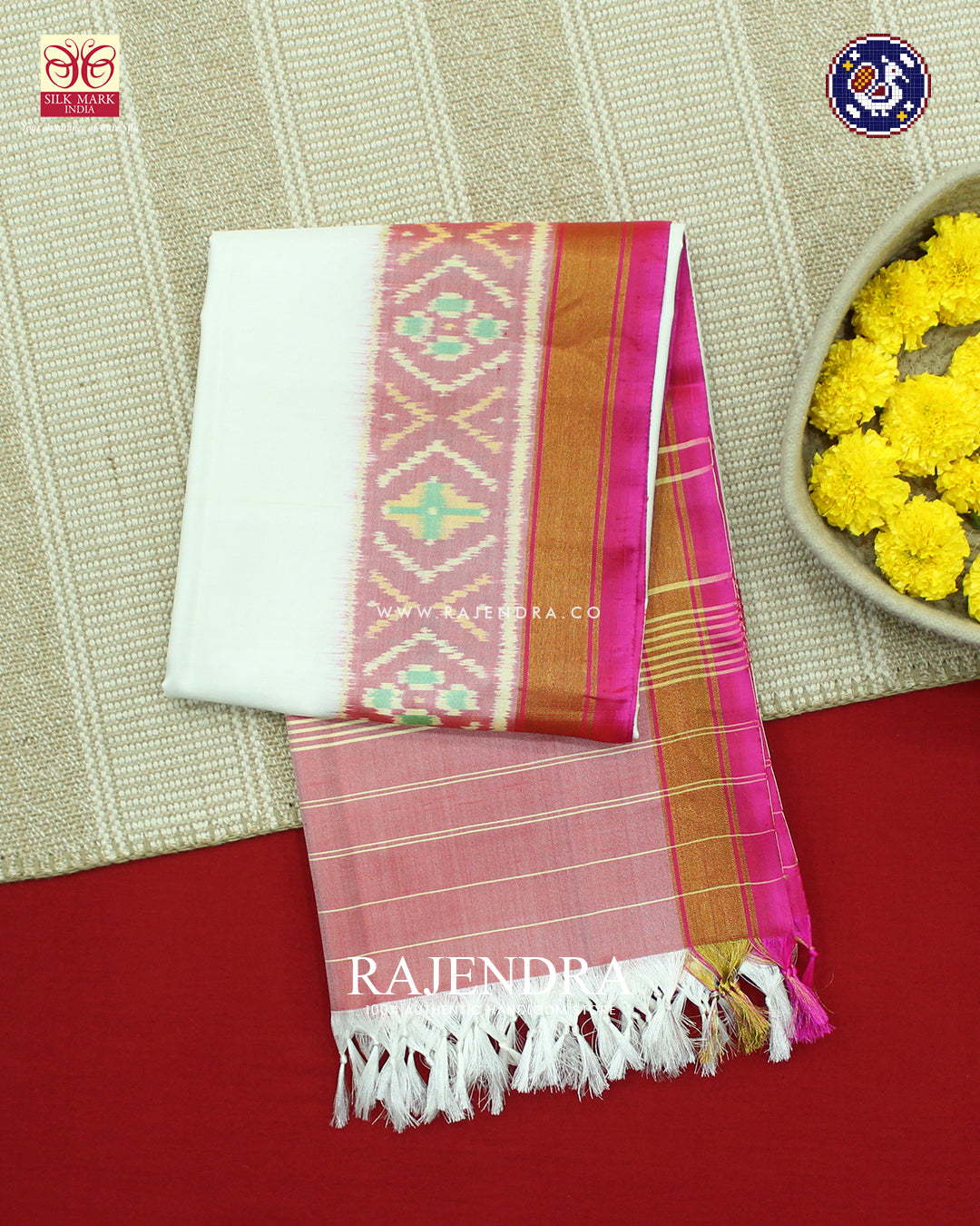 Exclusive Gala Border White and Pink Rajkot Patola Dupatta