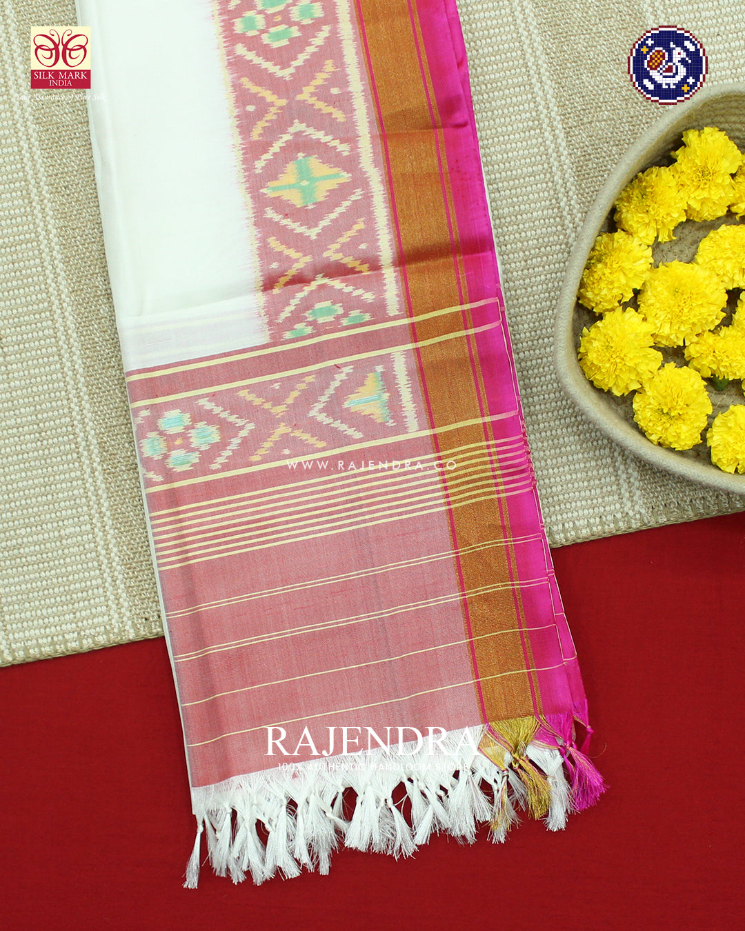 Exclusive Gala Border White and Pink Rajkot Patola Dupatta