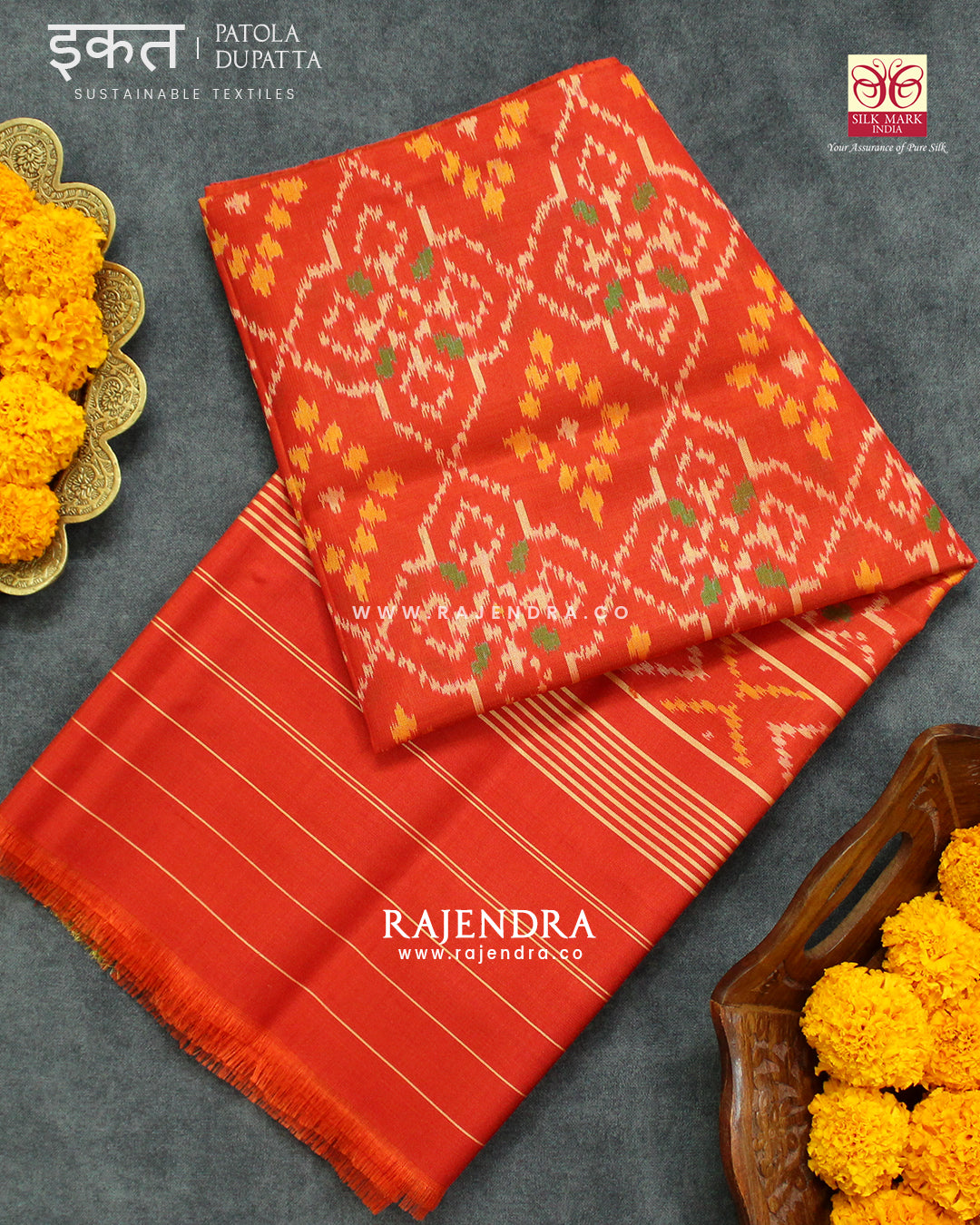 Traditional Panchanda Design Single Ikat Rajkot Patola Dupatta