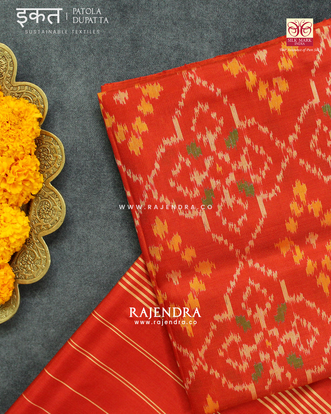 Traditional Panchanda Design Single Ikat Rajkot Patola Dupatta