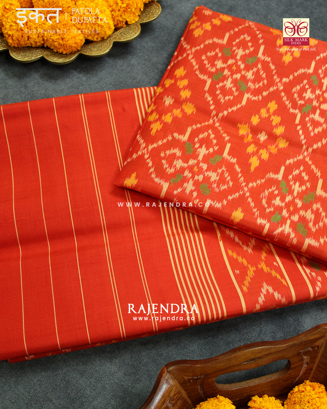 Traditional Panchanda Design Single Ikat Rajkot Patola Dupatta