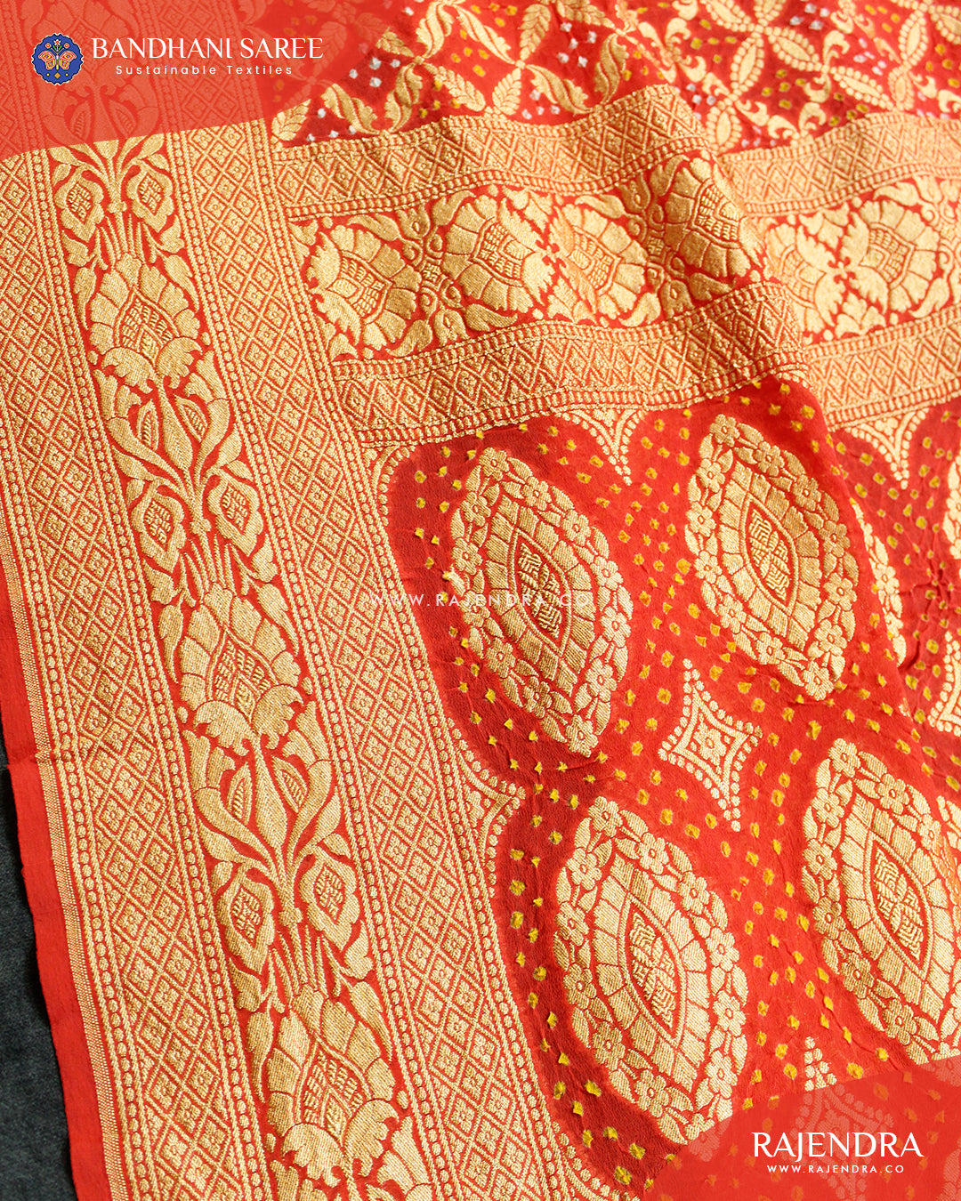 Traditional Khadi Georgette Orange Banarasi Bandhani Saree