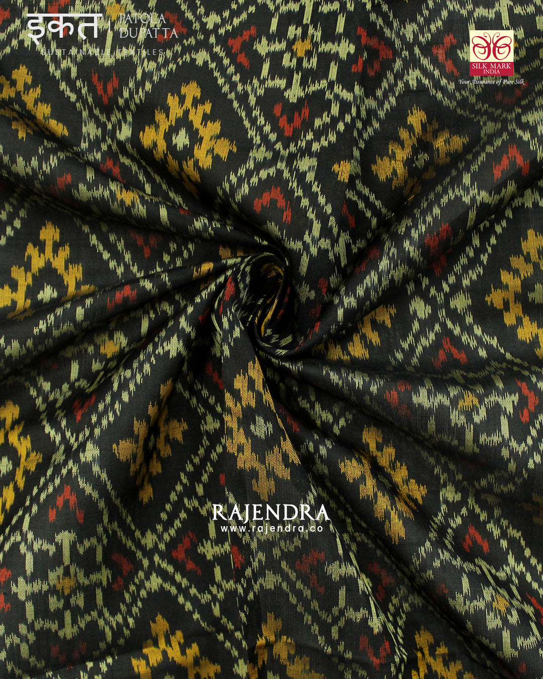 Traditional Panchanda Bhat Black Single Ikat Rajkot Patola Dupatta