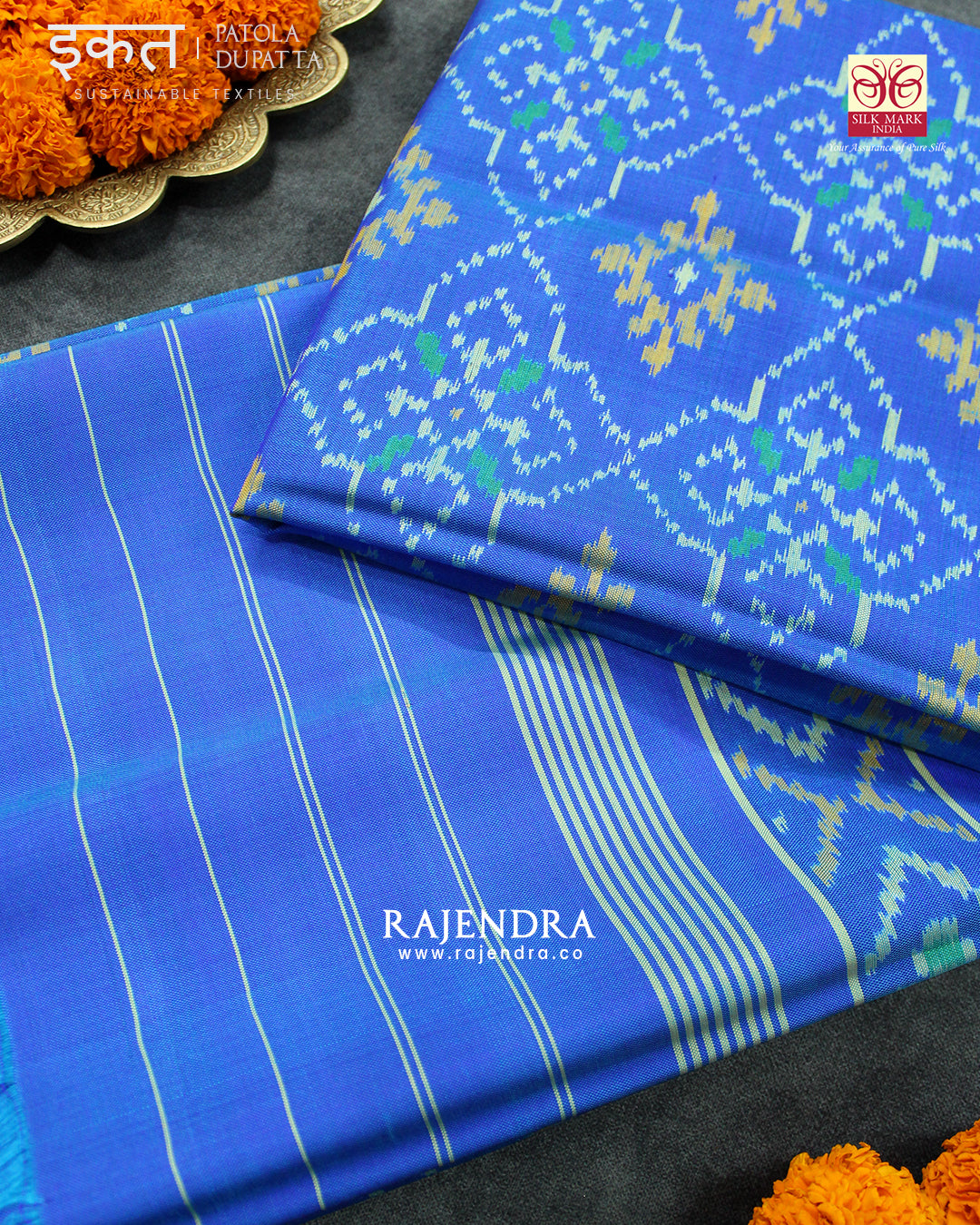 Chanda Light Traditional Chanda Bhat Light Blue Single Ikat Rajkot Patola Dupatta ...