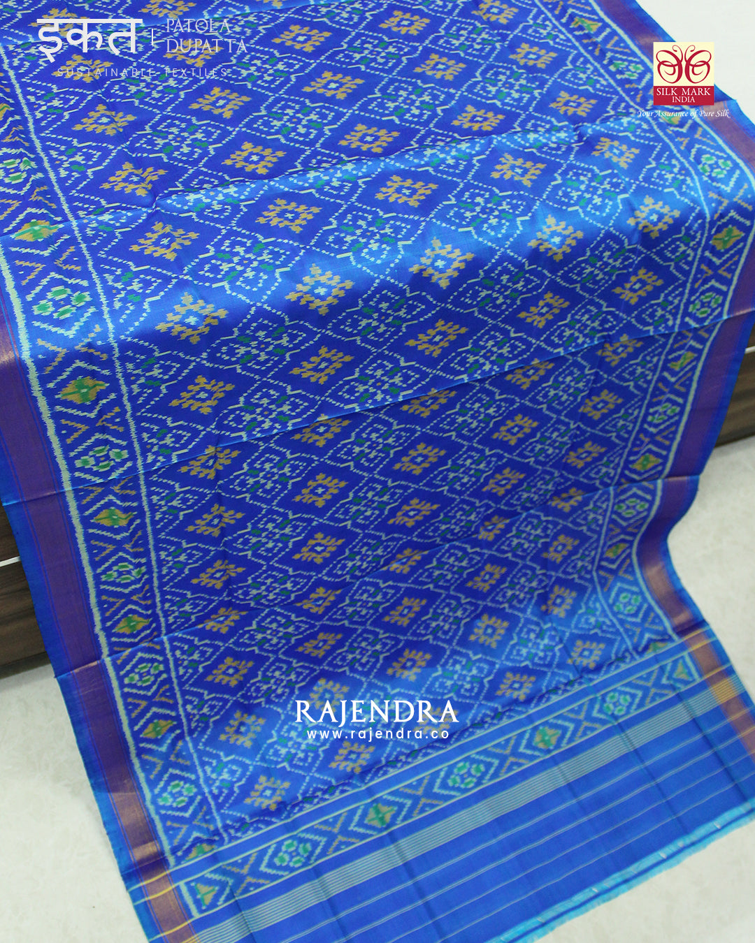Traditional Chanda Bhat Light Blue Single Ikat Rajkot Patola Dupatta